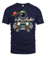 Charming Astronaut Sitting On Car Planet Balloon Tshirt - navy t-shirt on white background