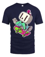 Funky Skater Skeleton Lime Green Jacket Graphic Tee - navy t-shirt on white background