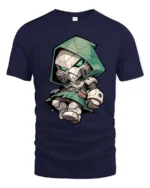 Chibi Doctor Doom Mask Green Hooded Armor Graphic Tee - navy t-shirt on white background