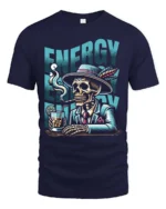 Suave Dapper Skeleton Energy Cocktail Cigar Graphic Tee - navy t-shirt on white background