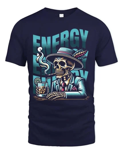 Suave Dapper Skeleton Energy Cocktail Cigar Graphic Tee - navy t-shirt on white background