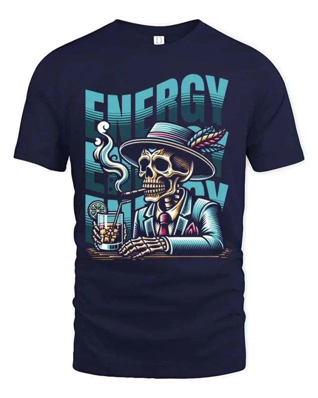 Suave Dapper Skeleton Energy Cocktail Cigar Graphic Tee - navy t-shirt on white background