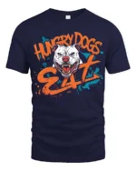 Aggressive Hungry Dogs Eat White Pitbull Splatter Graphic Tee - navy t-shirt on white background