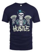 Opulent Hustle Millionaire Skeleton Top Hat Soft Tshirt - navy t-shirt on white background