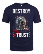 Edgy Destroy My Trust Broken Crystal Skull Gothic Tshirt - navy t-shirt on white background