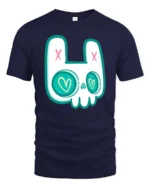 Charming Pastel Goth Bunny Skull Heart Eyes Graphic Tee - navy t-shirt on white background