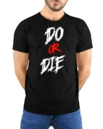Aggressive Do Or Die Hardcore Workout Motivation Graphic Tee - model wearing black tee with hands behind back