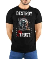 Edgy Destroy My Trust Broken Crystal Skull Gothic Tshirt - model wearing black tee with hands behind back