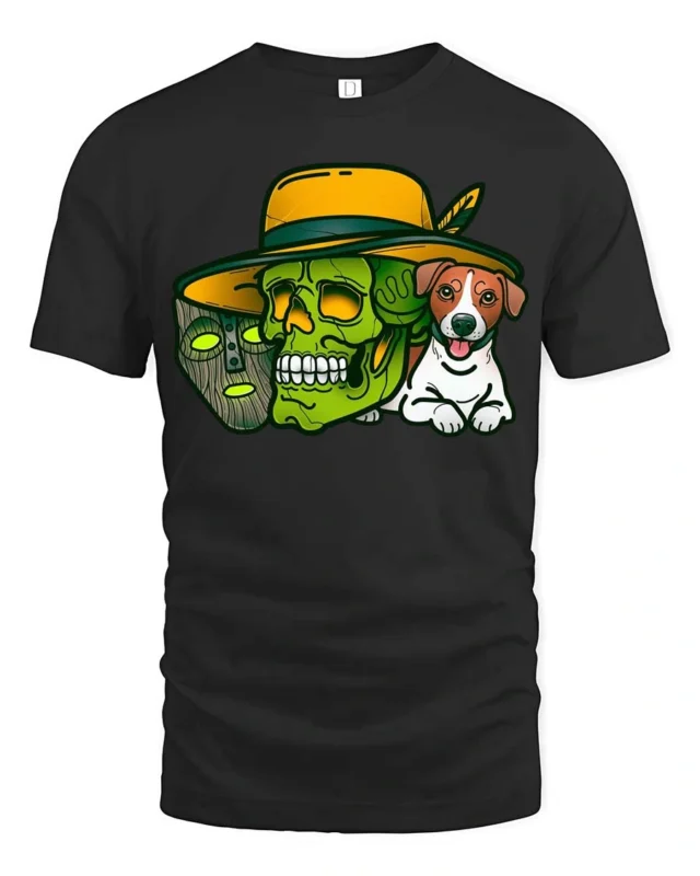 Striking Emerald Jim Carrey Smoking Mask Graphic Tee - black t-shirt on white background