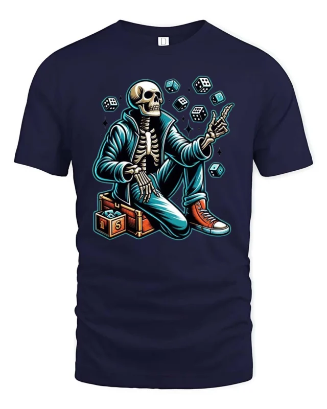Cool Juggling Skull Skeleton Wearing Sneakers Soft Tshirt - navy t-shirt on white background