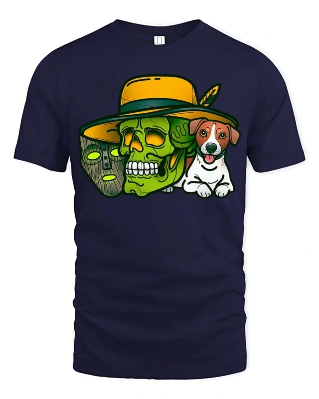 Striking Emerald Jim Carrey Smoking Mask Graphic Tee - navy t-shirt on white background