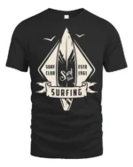 Surfing Surf Club Vintage Style Wave Rider Graphic T Shirt - black t-shirt on white background
