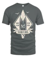 Surfing Surf Club Vintage Style Wave Rider Graphic T Shirt - gray t-shirt on white background
