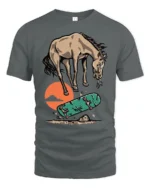 Cool Horse Skater Failing Trick Funny Graphic Tee Tshirt - gray t-shirt on white background