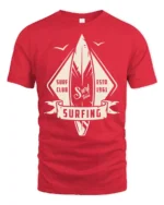 Surfing Surf Club Vintage Style Wave Rider Graphic T Shirt - red t-shirt on white background