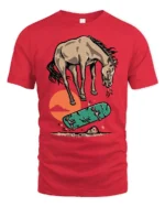 Cool Horse Skater Failing Trick Funny Graphic Tee Tshirt - red t-shirt on white background
