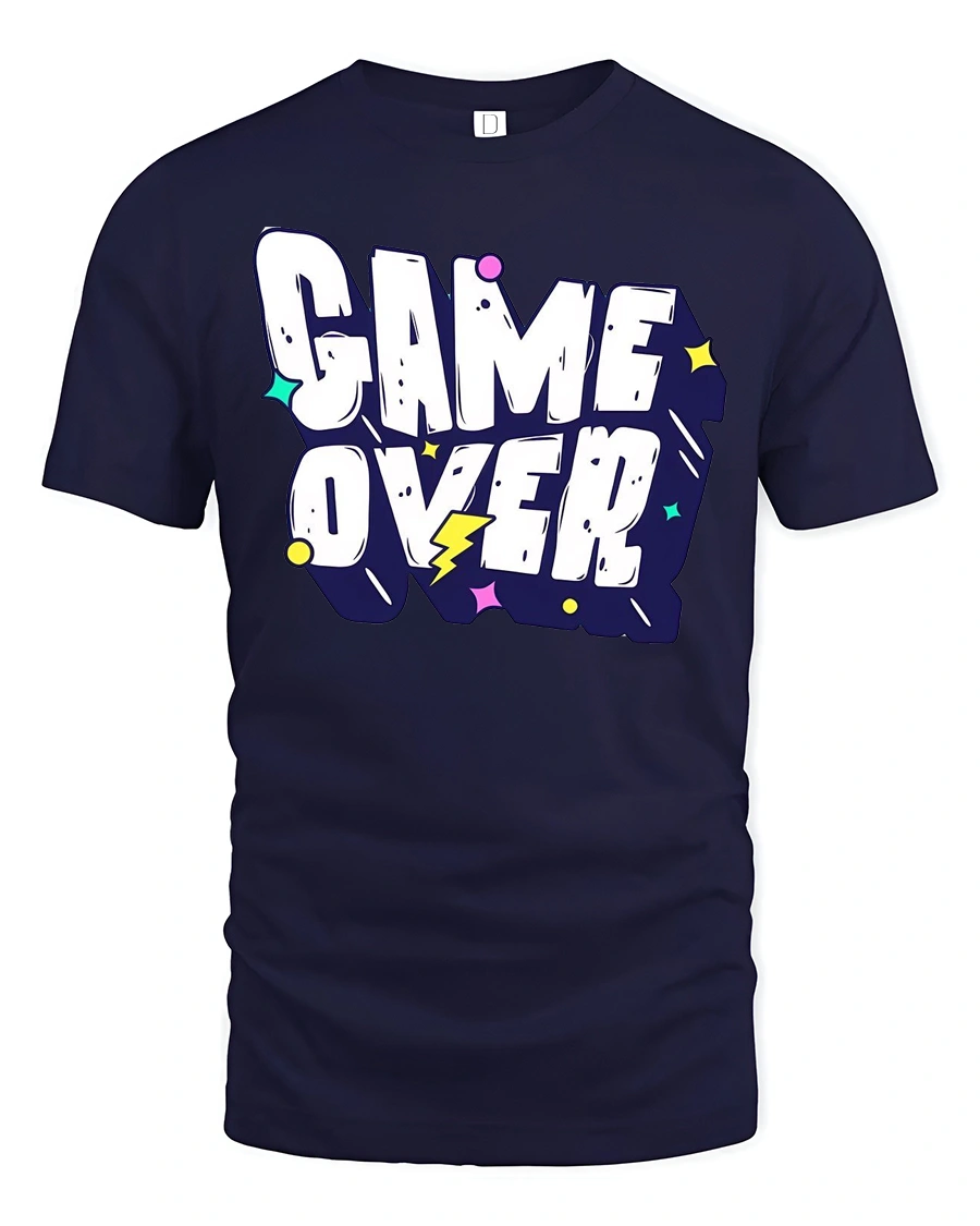 Game Over Funny Retro Gaming Typography Graphic T Shirt - 1 Game Over Funny Retro Gaming Typography Graphic T Shirt - navy t-shirt on white background